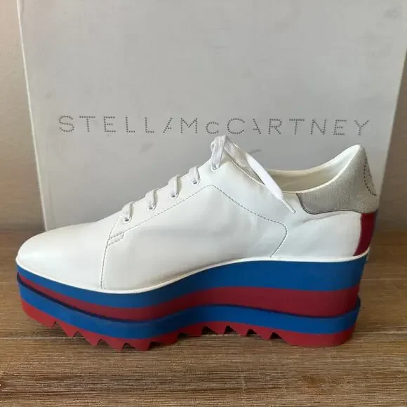 Stella McCartney Sneak Elyse Platforms, Red White and Blue, size 40.5 US10.5 NIB - Picture 5 of 15